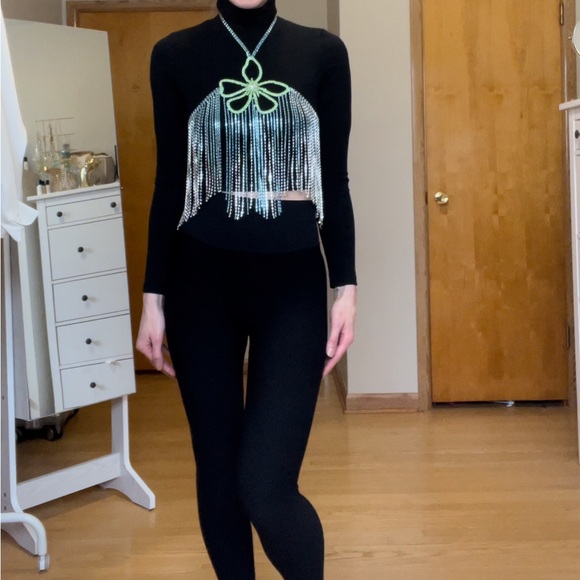 Blue & Green Rhinestone Flower Halter Top - Picture 8 of 9